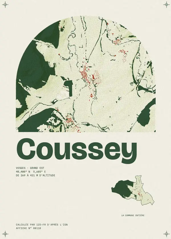 Affiche de Coussey, calculée par 123-fr d'après l'IGN