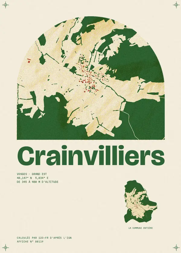 Affiche de Crainvilliers, calculée par 123-fr d'après l'IGN