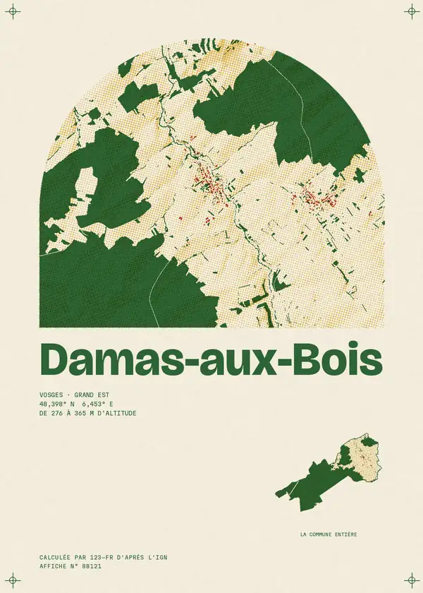 Affiche de Damas-aux-Bois, calculée par 123-fr d'après l'IGN
