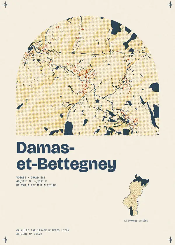 Affiche de Damas-et-Bettegney, calculée par 123-fr d'après l'IGN