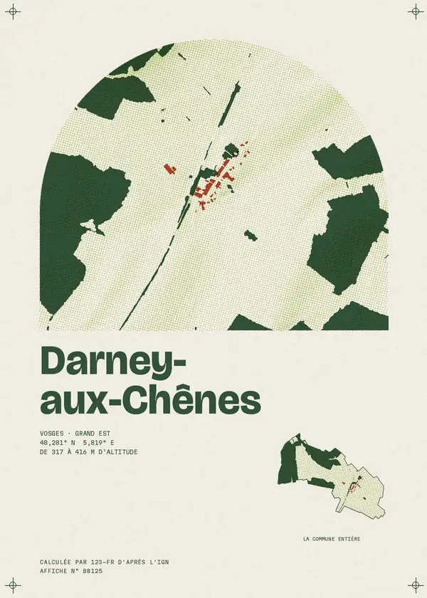 Affiche de Darney-aux-Chênes, calculée par 123-fr d'après l'IGN