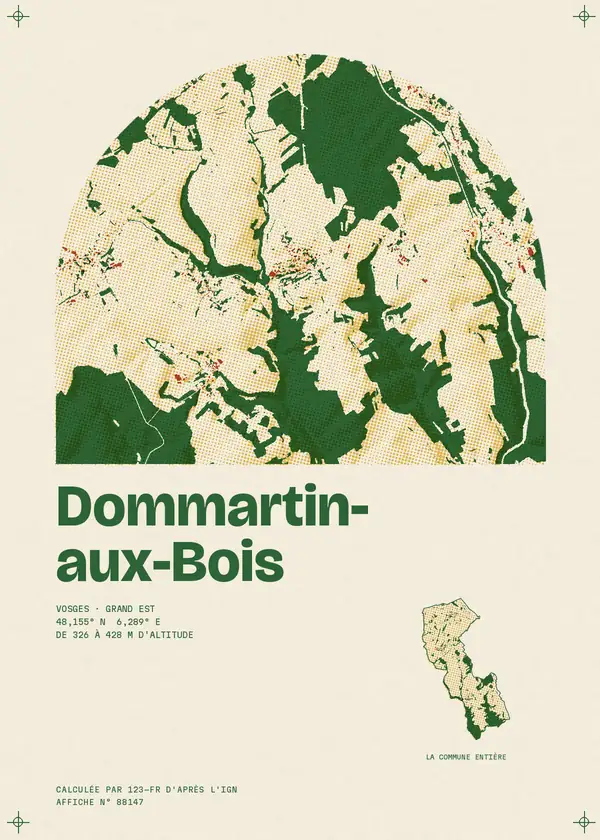 Affiche de Dommartin-aux-Bois, calculée par 123-fr d'après l'IGN