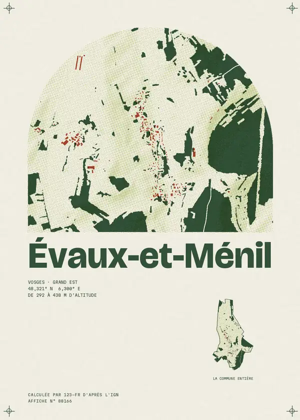 Affiche de Évaux-et-Ménil, calculée par 123-fr d'après l'IGN