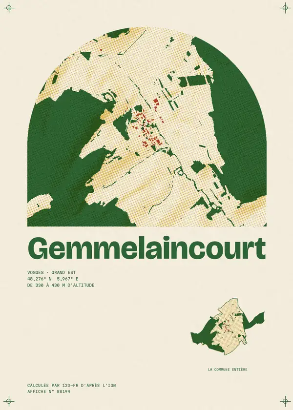 Affiche de Gemmelaincourt, calculée par 123-fr d'après l'IGN
