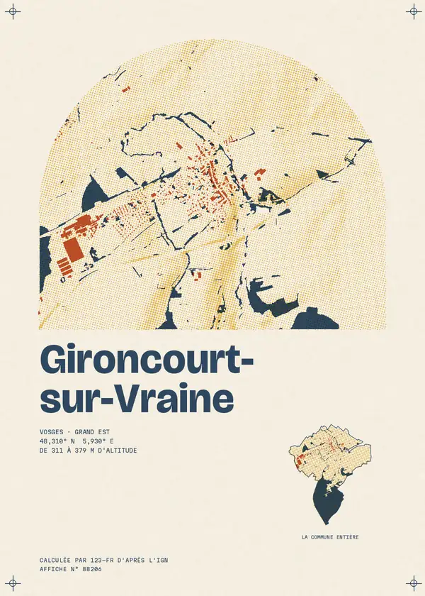 Affiche de Gironcourt-sur-Vraine, calculée par 123-fr d'après l'IGN