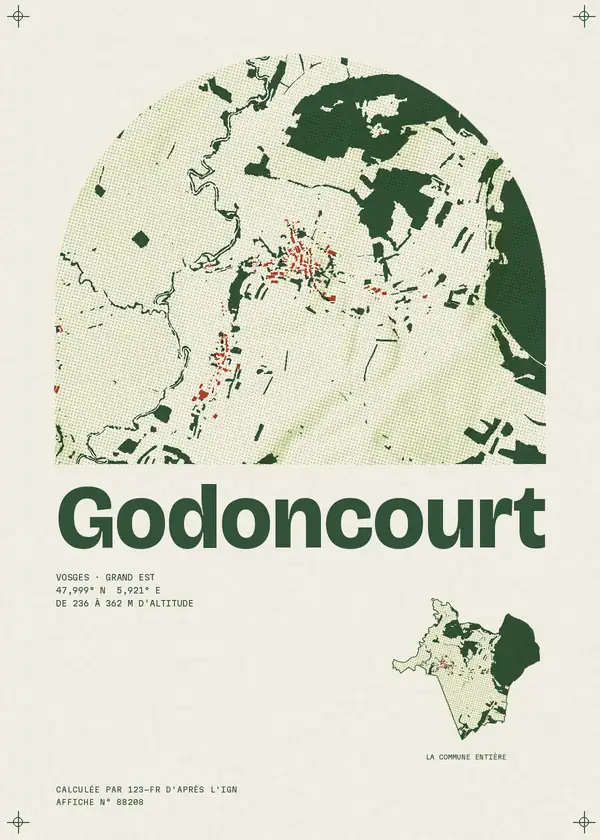 Affiche de Godoncourt, calculée par 123-fr d'après l'IGN