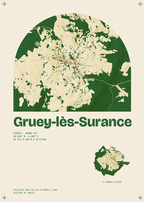 Affiche de Gruey-lès-Surance, calculée par 123-fr d'après l'IGN