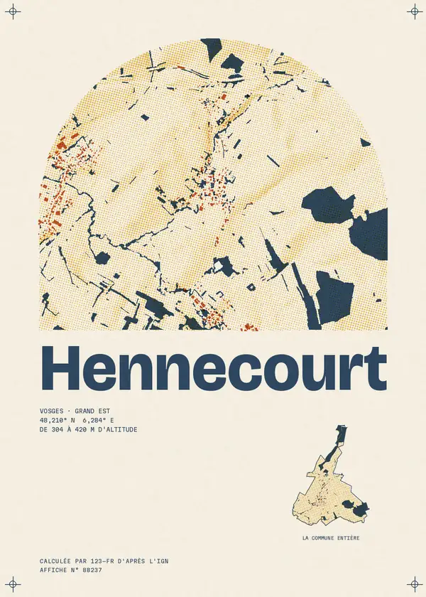 Affiche de Hennecourt, calculée par 123-fr d'après l'IGN