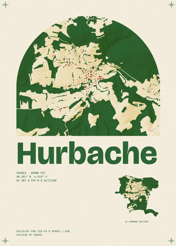 Affiche de Hurbache, calculée par 123-fr d'après l'IGN