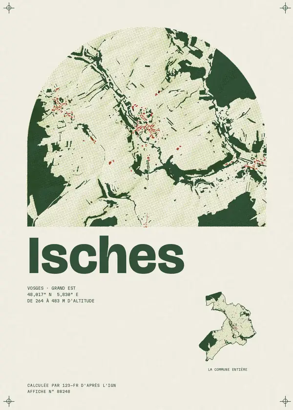 Affiche de Isches, calculée par 123-fr d'après l'IGN