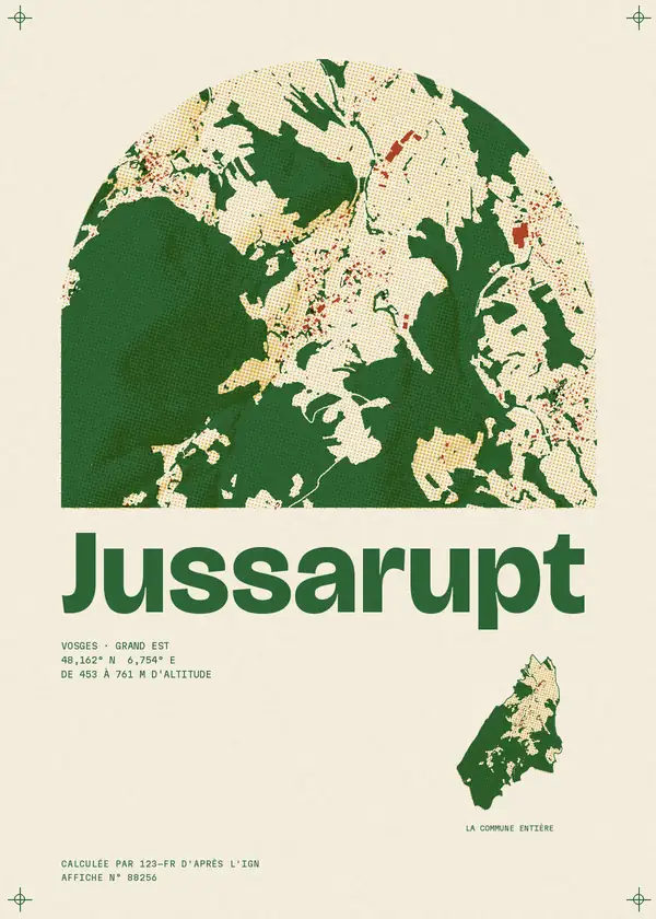 Affiche de Jussarupt, calculée par 123-fr d'après l'IGN
