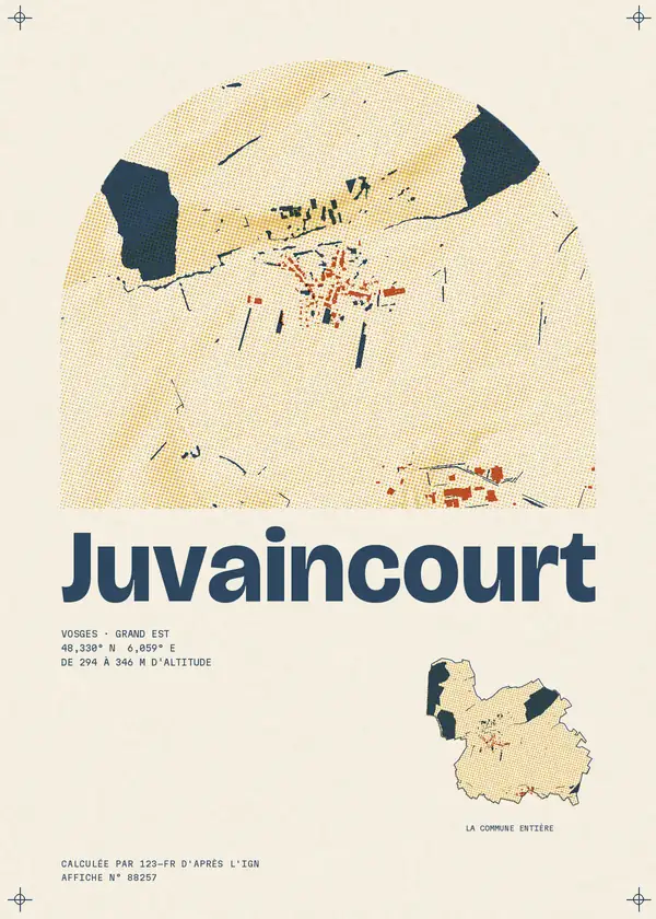 Affiche de Juvaincourt, calculée par 123-fr d'après l'IGN