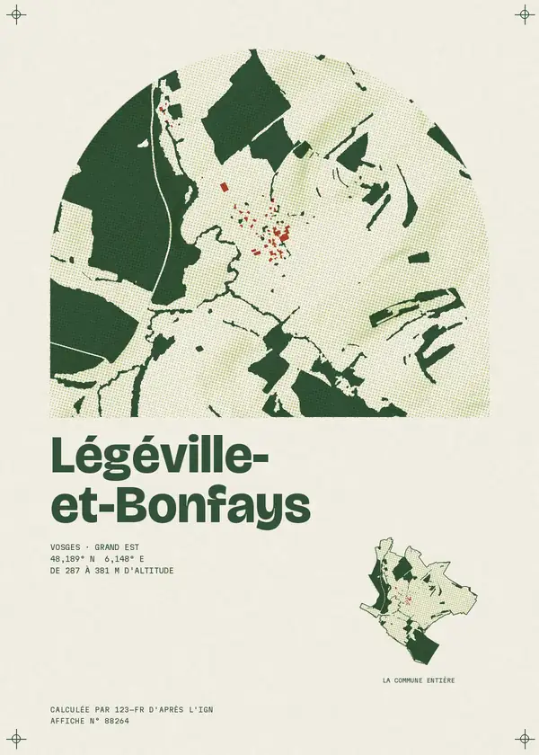 Affiche de Légéville-et-Bonfays, calculée d'après l'IGN