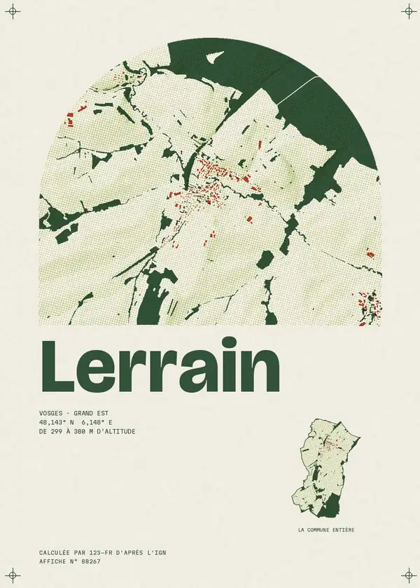Affiche de Lerrain, calculée par 123-fr d'après l'IGN