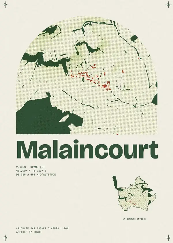 Affiche de Malaincourt, calculée par 123-fr d'après l'IGN
