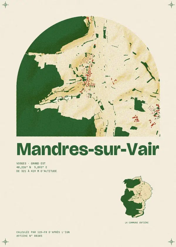 Affiche de Mandres-sur-Vair, calculée par 123-fr d'après l'IGN