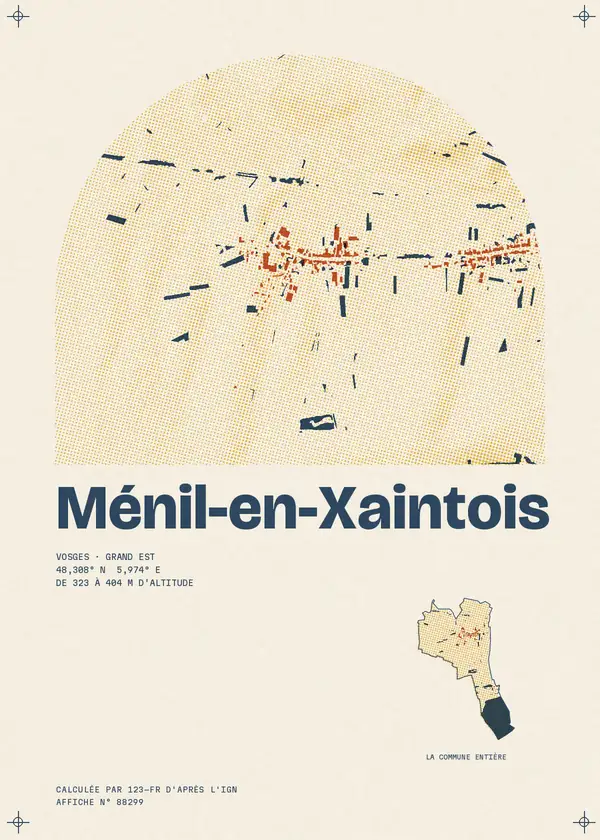 Affiche de Ménil-en-Xaintois, calculée par 123-fr d'après l'IGN
