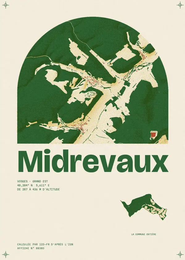 Affiche de Midrevaux, calculée par 123-fr d'après l'IGN