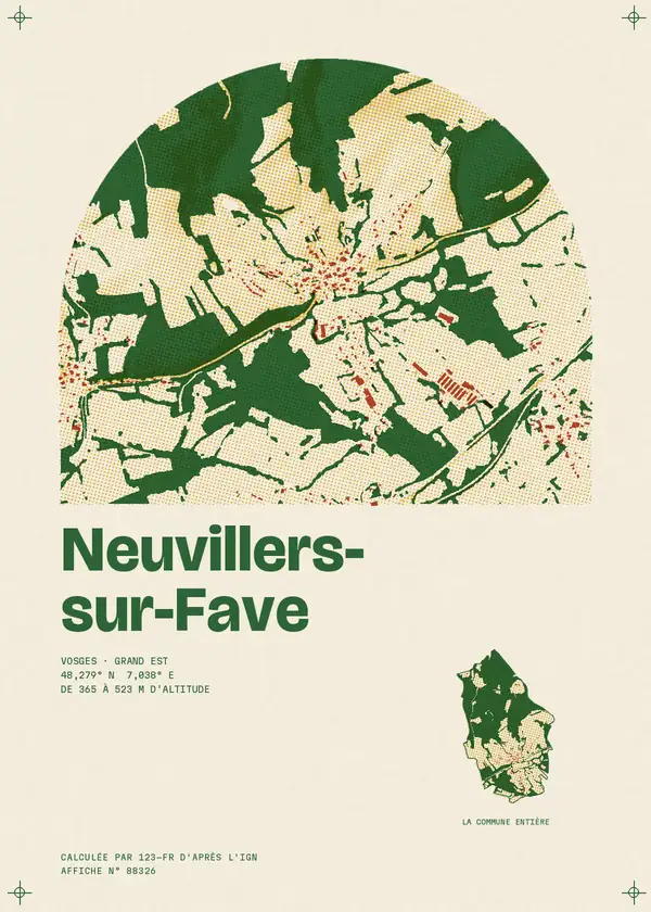 Affiche de Neuvillers-sur-Fave, calculée par 123-fr d'après l'IGN