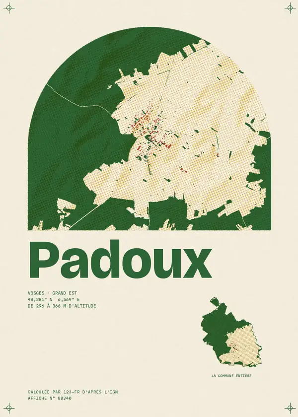 Affiche de Padoux, calculée par 123-fr d'après l'IGN