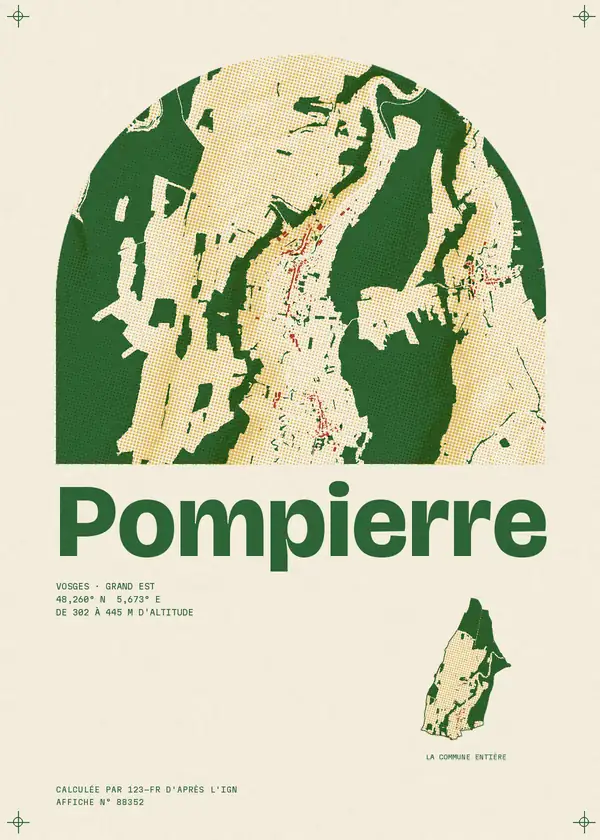 Affiche de Pompierre, calculée par 123-fr d'après l'IGN