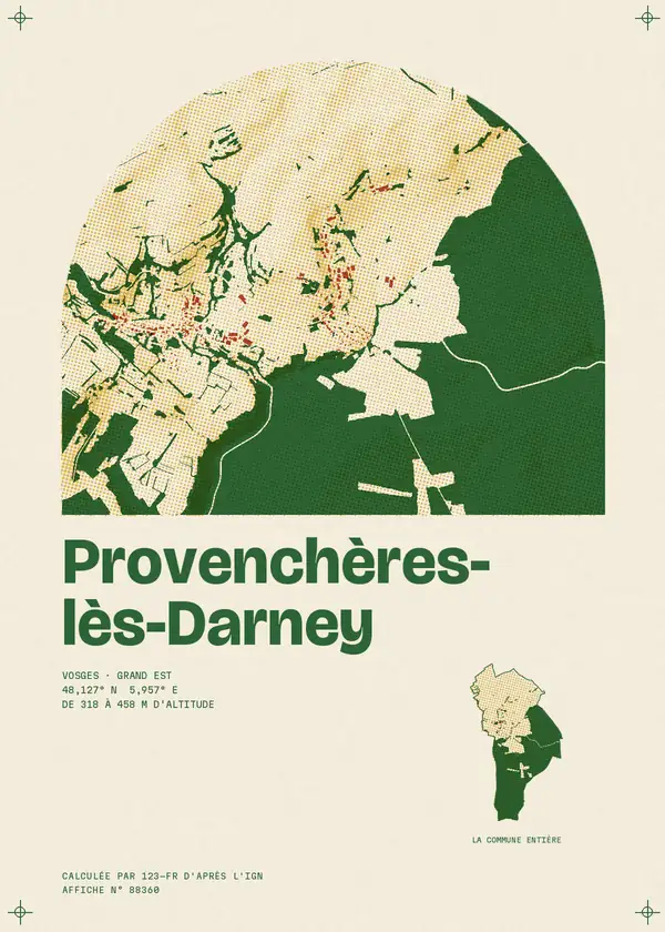 Affiche de Provenchères-lès-Darney, calculée par 123-fr d'après l'IGN