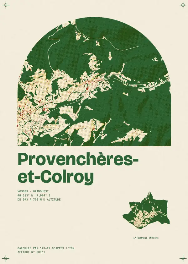 Affiche de Provenchères-et-Colroy, calculée par 123-fr d'après l'IGN