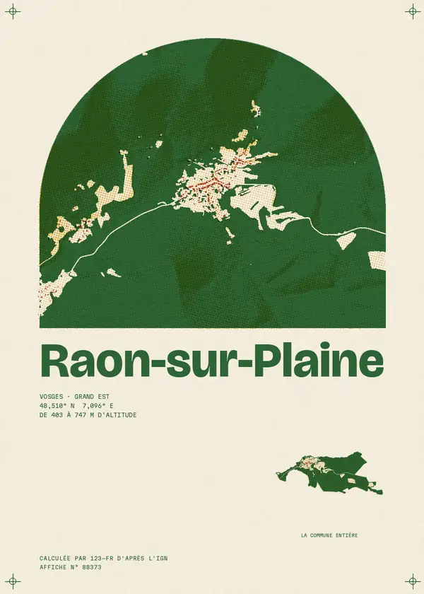 Affiche de Raon-sur-Plaine, calculée par 123-fr d'après l'IGN
