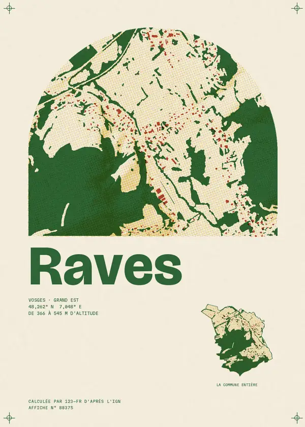 Affiche de Raves, calculée par 123-fr d'après l'IGN