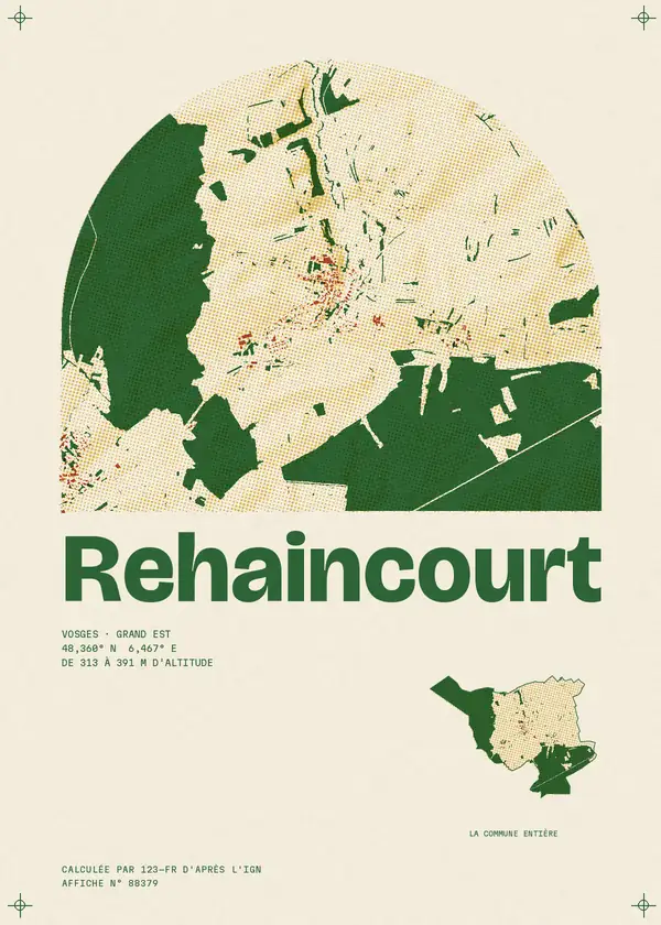 Affiche de Rehaincourt, calculée par 123-fr d'après l'IGN