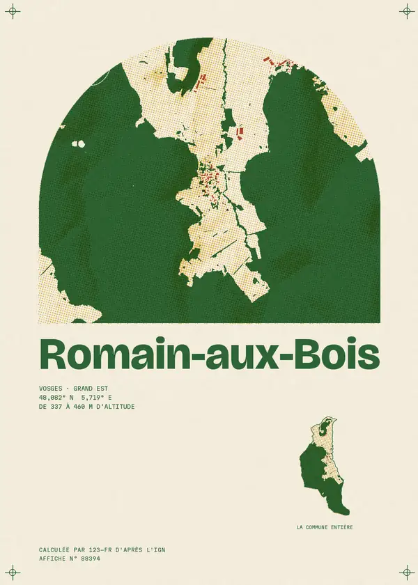 Affiche de Romain-aux-Bois, calculée par 123-fr d'après l'IGN