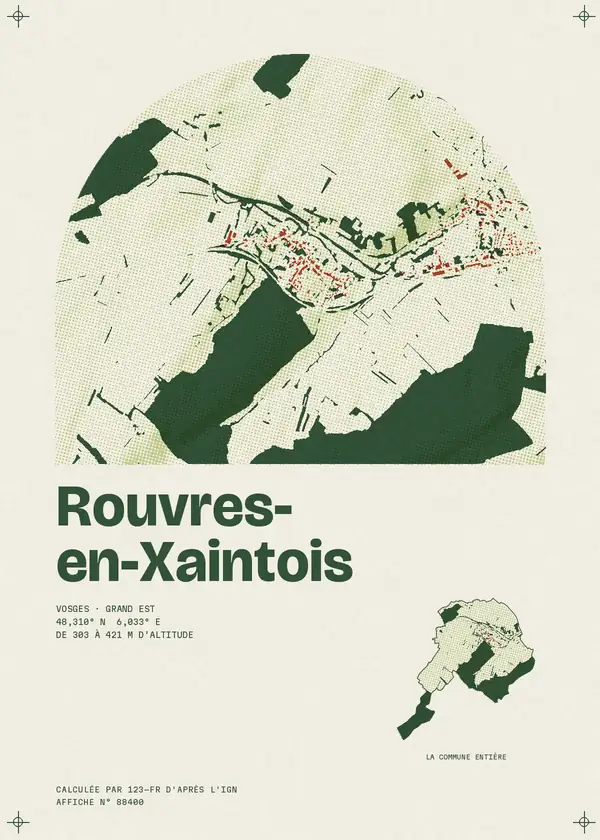Affiche de Rouvres-en-Xaintois, calculée par 123-fr d'après l'IGN