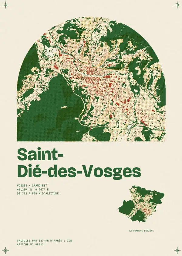 Affiche de Saint-Dié-des-Vosges, calculée par 123-fr d'après l'IGN