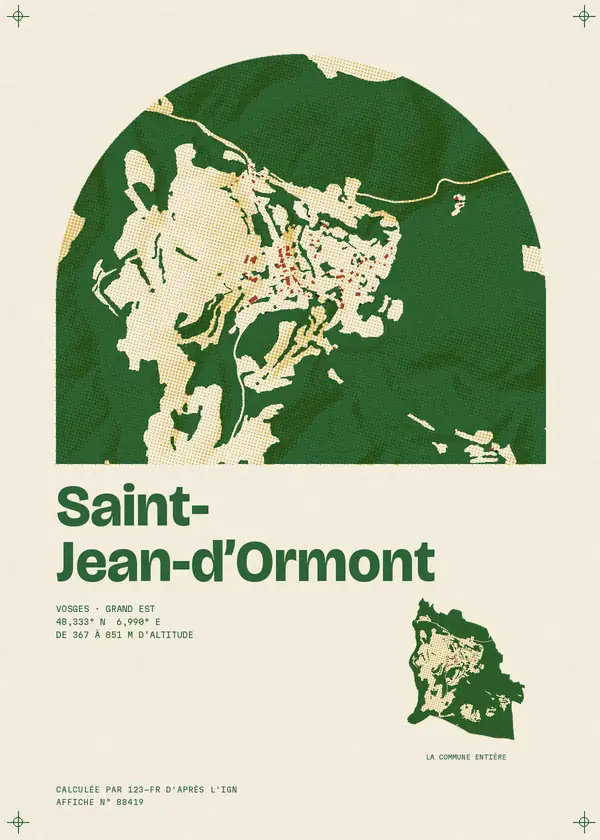 Affiche de Saint-Jean-d'Ormont, calculée par 123-fr d'après l'IGN
