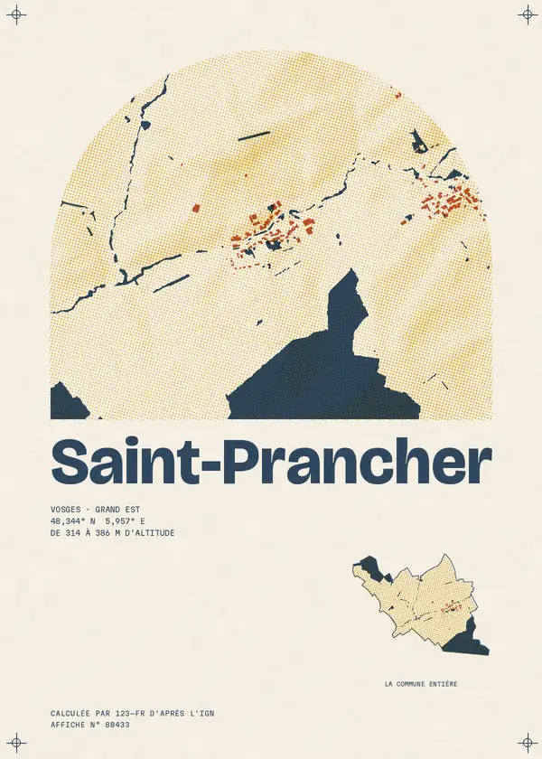 Affiche de Saint-Prancher, calculée par 123-fr d'après l'IGN