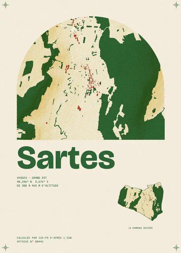 Affiche de Sartes, calculée par 123-fr d'après l'IGN