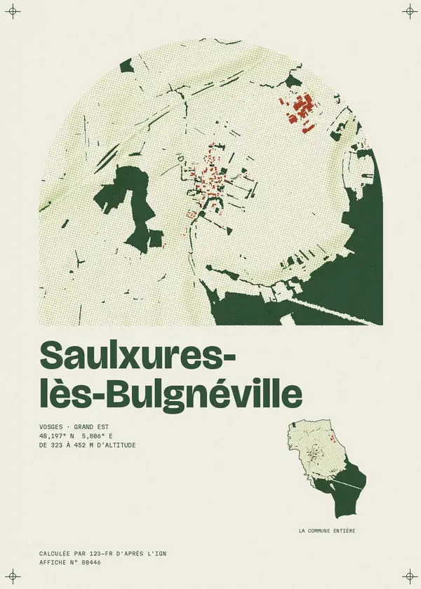 Affiche de Saulxures-lès-Bulgnéville, calculée par 123-fr d'après l'IGN