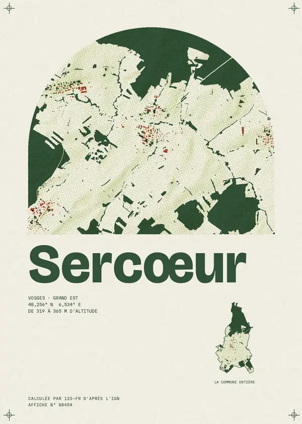 Affiche de Sercœur, calculée par 123-fr d'après l'IGN