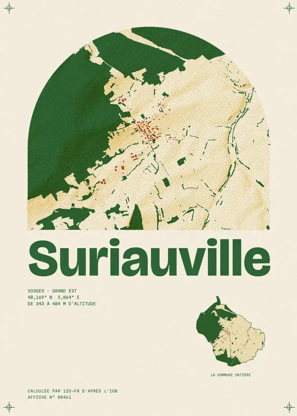 Affiche de Suriauville, calculée par 123-fr d'après l'IGN