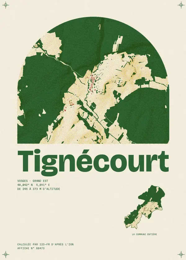 Affiche de Tignécourt, calculée par 123-fr d'après l'IGN