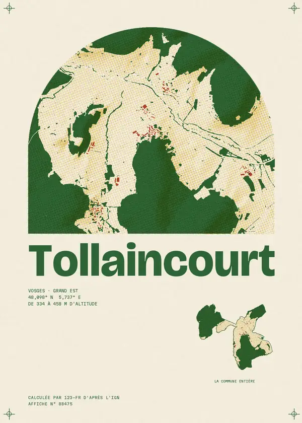 Affiche de Tollaincourt, calculée par 123-fr d'après l'IGN