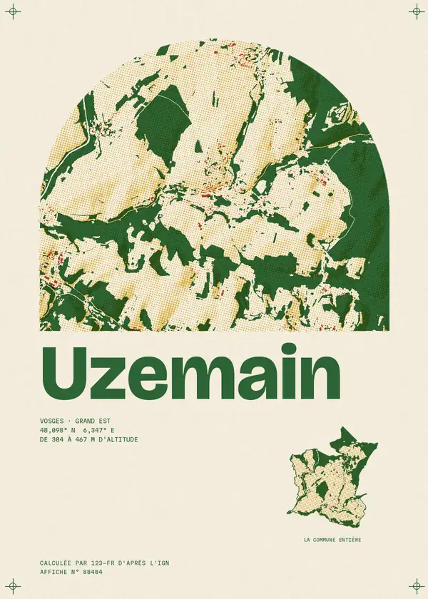 Affiche de Uzemain, calculée par 123-fr d'après l'IGN