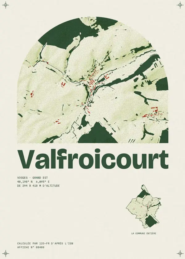 Affiche de Valfroicourt, calculée par 123-fr d'après l'IGN