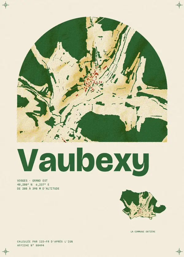 Affiche de Vaubexy, calculée par 123-fr d'après l'IGN