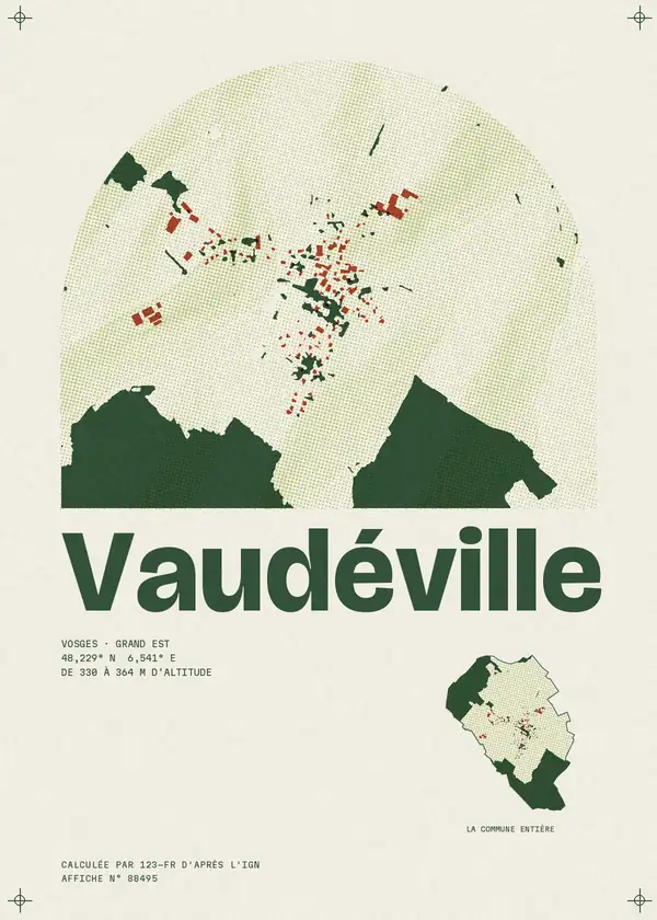 Affiche de Vaudéville, calculée par 123-fr d'après l'IGN