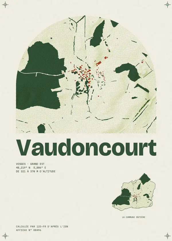 Affiche de Vaudoncourt, calculée par 123-fr d'après l'IGN