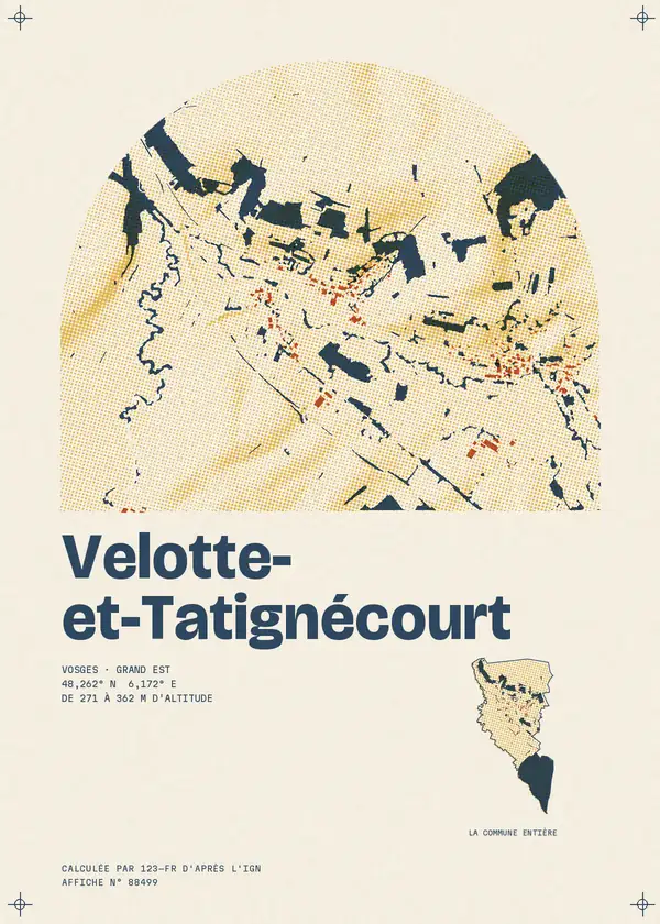 Affiche de Velotte-et-Tatignécourt, calculée par 123-fr d'après l'IGN