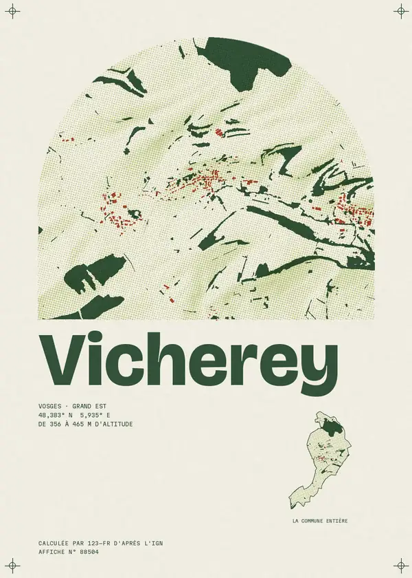 Affiche de Vicherey, calculée par 123-fr d'après l'IGN