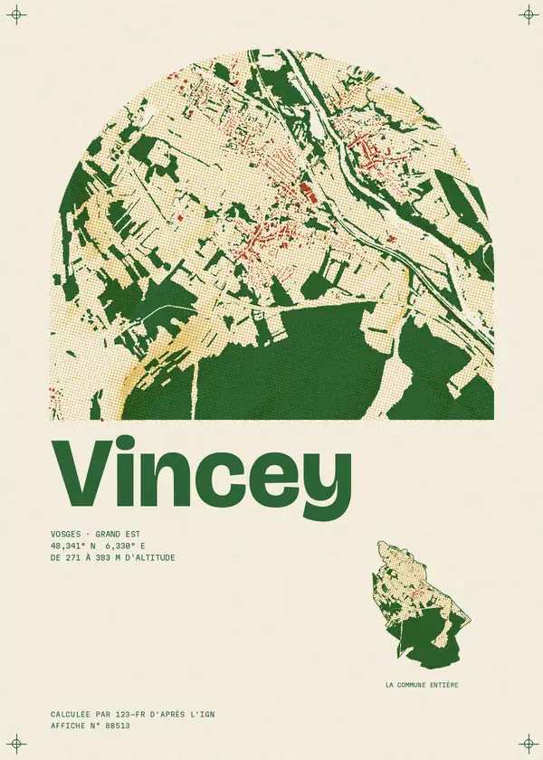 Affiche de Vincey, calculée par 123-fr d'après l'IGN
