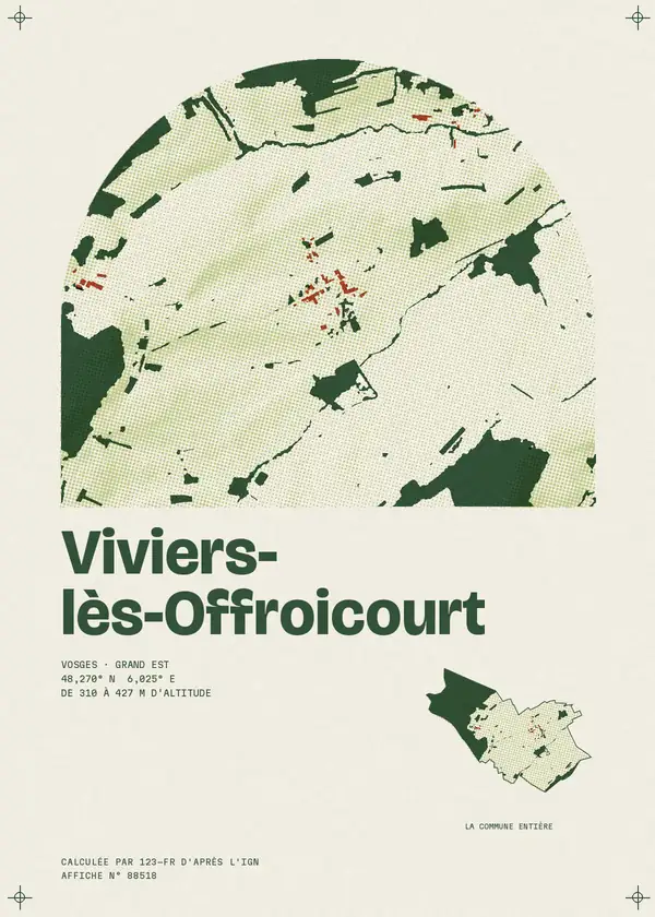 Affiche de Viviers-lès-Offroicourt, calculée par 123-fr d'après l'IGN